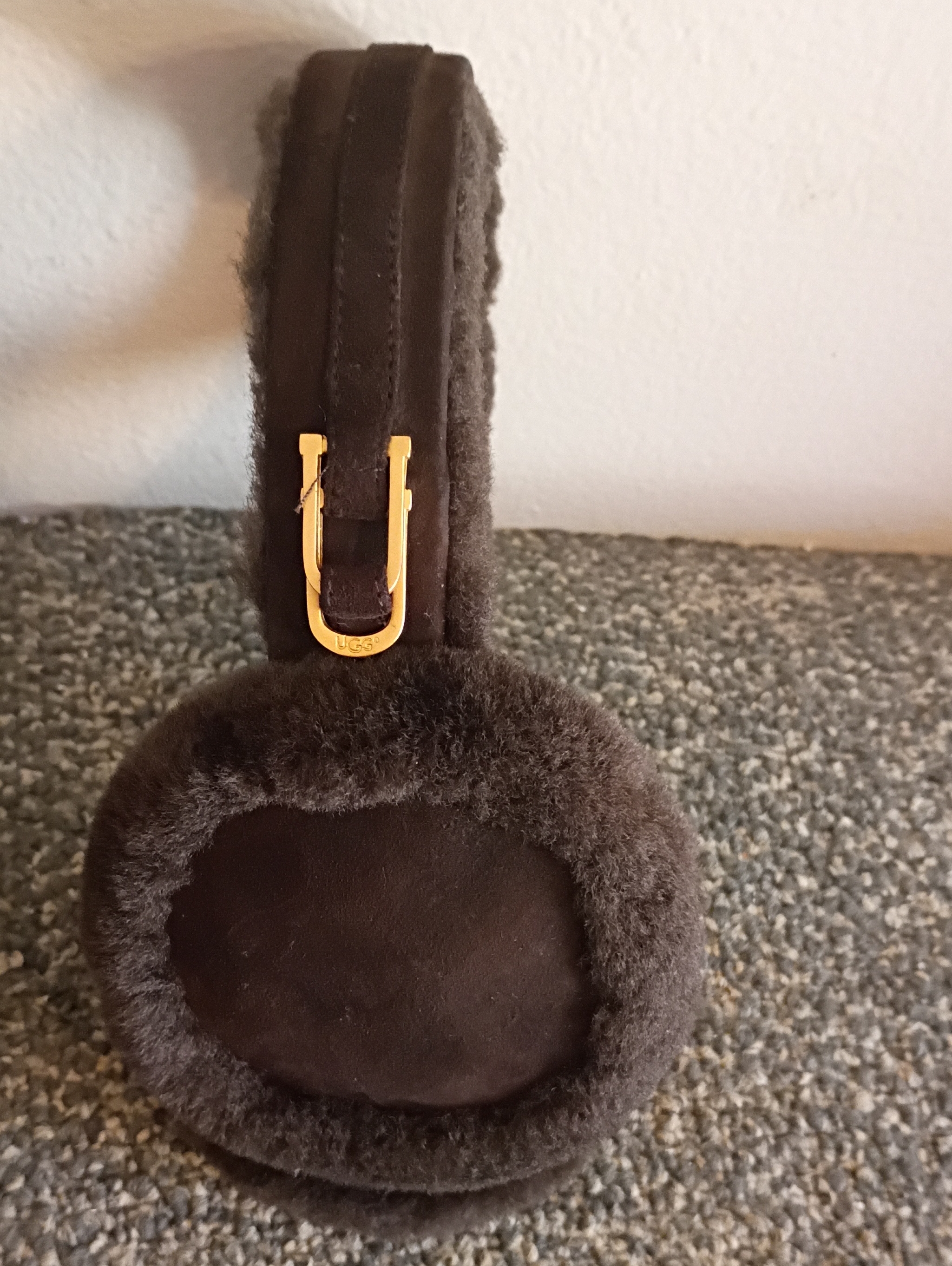 Ugg Dark Brown Shearling Over-Ear Headphones With Gold Accent